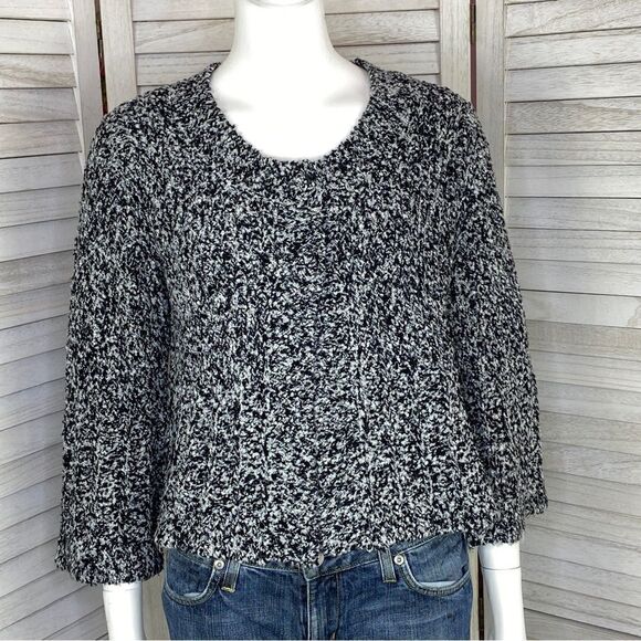 INC International Concepts Boucle Knit Crop Cardigan Sweater Black White Medium - Picture 2 of 10